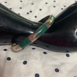 Vintage Malachite Sterling Silver Bangle.  Made In Mexico 925 Purity